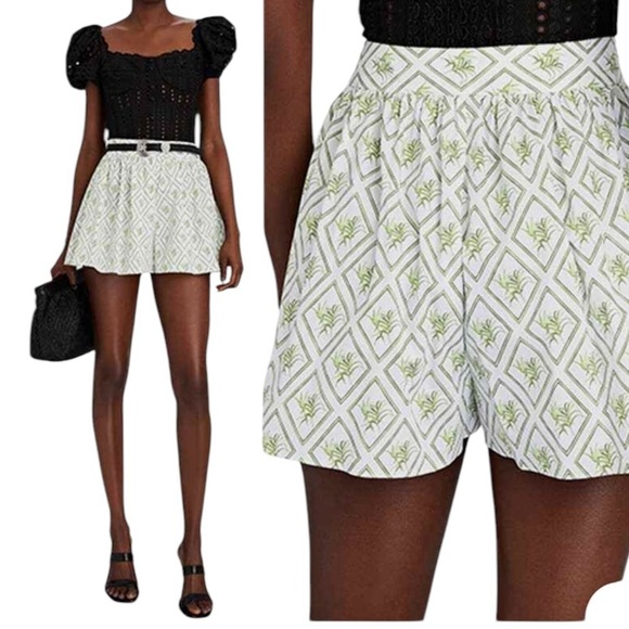 Caroline Constas Tegan Palm Poplin Flare Shorts - Picture 1 of 10